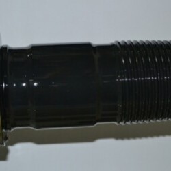 Detailed view of a metal component with polished black coating and precision threading, designed for industrial or mechanical applications.